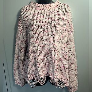 Cozy Knit Sweater - Pink and White